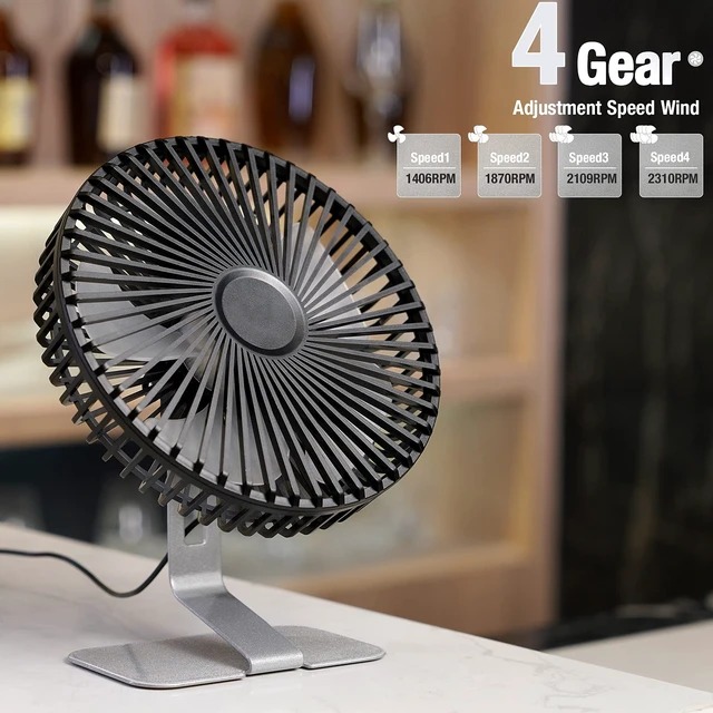 Alt view image 9 of 12 - 6 inch USB Small Desk Fan, 4 Speeds, Ultra-quiet, 90° Adjustment for Better Cooling, Portable Mini Powerful Desktop Table Fan, Mini Personal Fan for Home Office, Metal Base, Silver