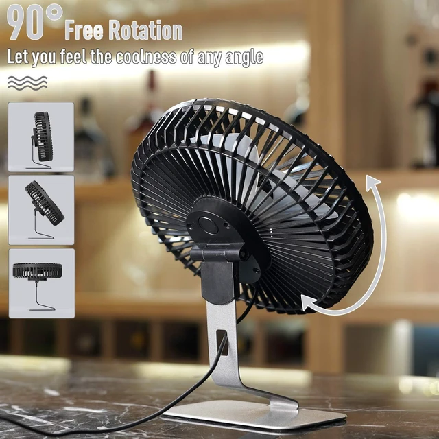 Alt view image 10 of 12 - 6 inch USB Small Desk Fan, 4 Speeds, Ultra-quiet, 90° Adjustment for Better Cooling, Portable Mini Powerful Desktop Table Fan, Mini Personal Fan for Home Office, Metal Base, Silver