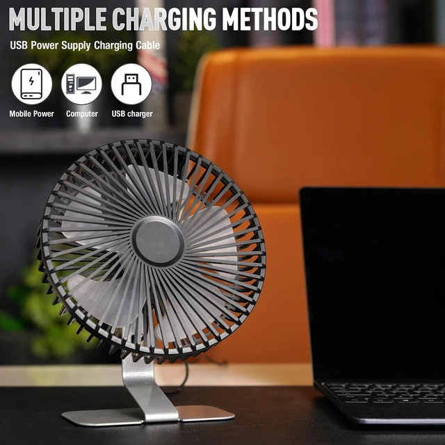 Alt view image 11 of 12 - 6 inch USB Small Desk Fan, 4 Speeds, Ultra-quiet, 90° Adjustment for Better Cooling, Portable Mini Powerful Desktop Table Fan, Mini Personal Fan for Home Office, Metal Base, Silver