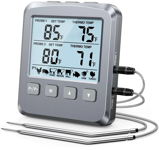 Alt view image 8 of 14 - Dual Probe Meat Thermometer Digital for Cooking, Grilling & Smoking with Large LCD Backlight & Alarm, Kitchen Food Grill Thermometer, Smoker Accessories for BBQ Oven Oil Fry, Gifts for Men Dad