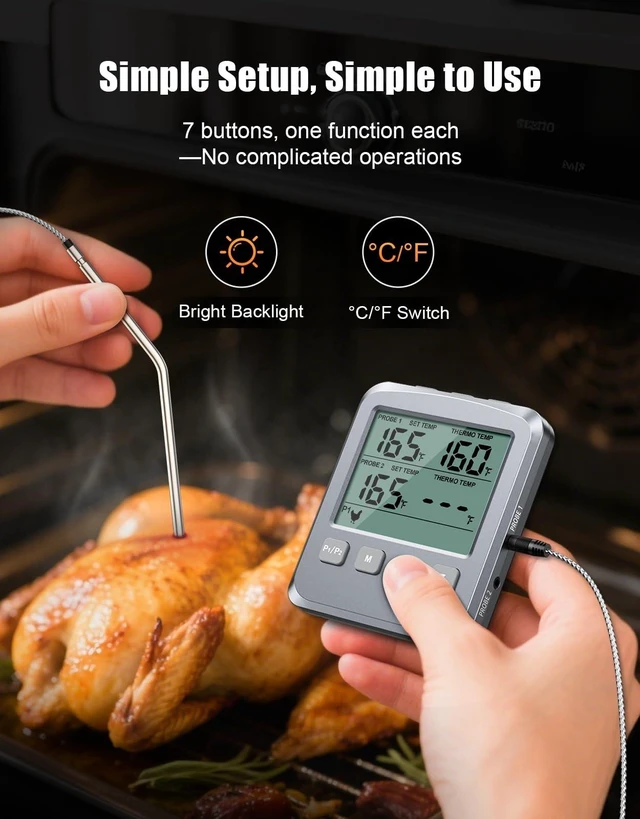 Alt view image 11 of 14 - Dual Probe Meat Thermometer Digital for Cooking, Grilling & Smoking with Large LCD Backlight & Alarm, Kitchen Food Grill Thermometer, Smoker Accessories for BBQ Oven Oil Fry, Gifts for Men Dad
