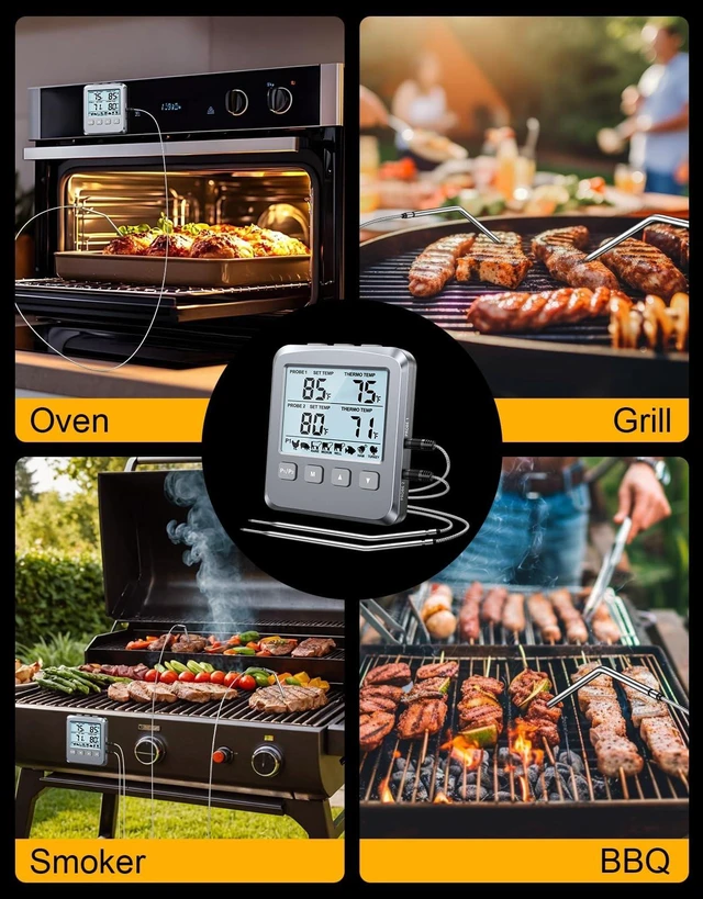 Alt view image 14 of 14 - Dual Probe Meat Thermometer Digital for Cooking, Grilling & Smoking with Large LCD Backlight & Alarm, Kitchen Food Grill Thermometer, Smoker Accessories for BBQ Oven Oil Fry, Gifts for Men Dad