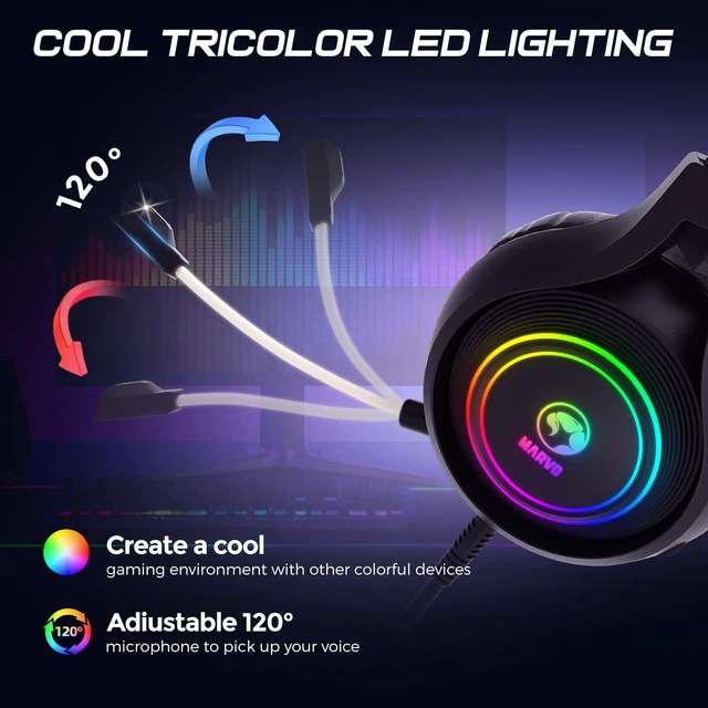 Alt view image 10 of 14 - Gaming Headset with Mic, Wired Headphones Over Ear, USB Headset with Surround Sound, Noise Canceling Gaming Headphones for PC, PS4/PS5