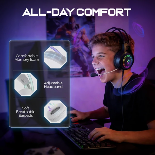 Alt view image 13 of 14 - Gaming Headset with Mic, Wired Headphones Over Ear, USB Headset with Surround Sound, Noise Canceling Gaming Headphones for PC, PS4/PS5