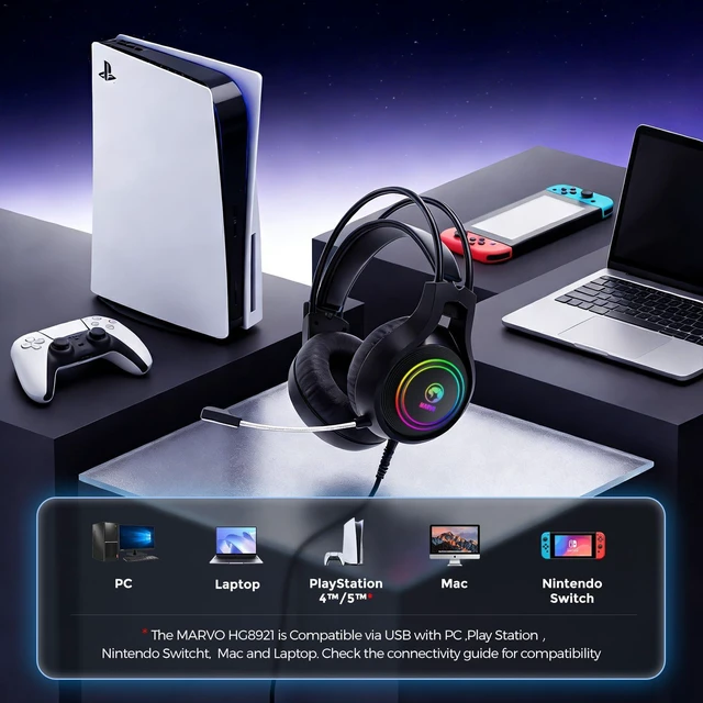 Alt view image 11 of 14 - Gaming Headset with Mic, Wired Headphones Over Ear, USB Headset with Surround Sound, Noise Canceling Gaming Headphones for PC, PS4/PS5