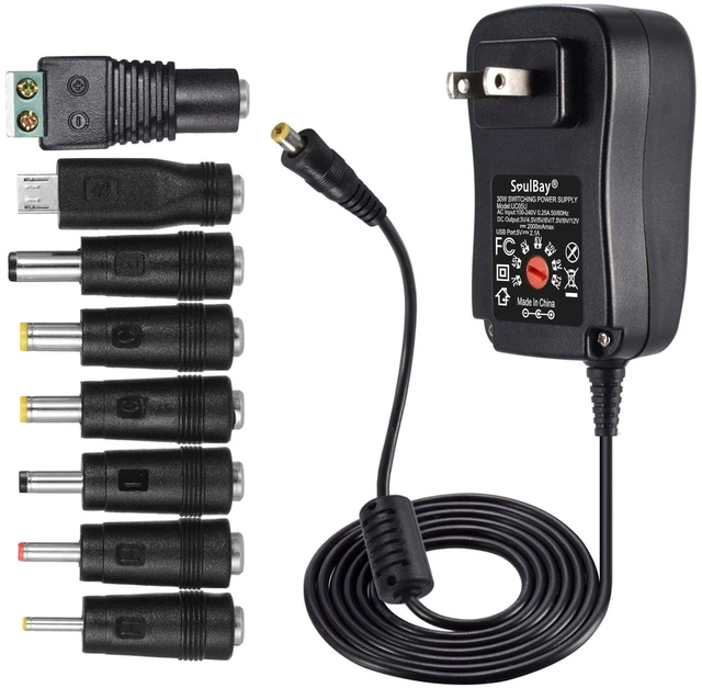 Alt view image 8 of 14 - 12V Power Supply Universal AC DC Adapter Charger with Adjustable Output 5V 9V 3V 6V 4.5V 7.5V 12 Volt 1A 1.5A 2A for LED Strip Light CCTV Camera BT Speaker GPS Webcam Router, 5 FT Cord, 30W