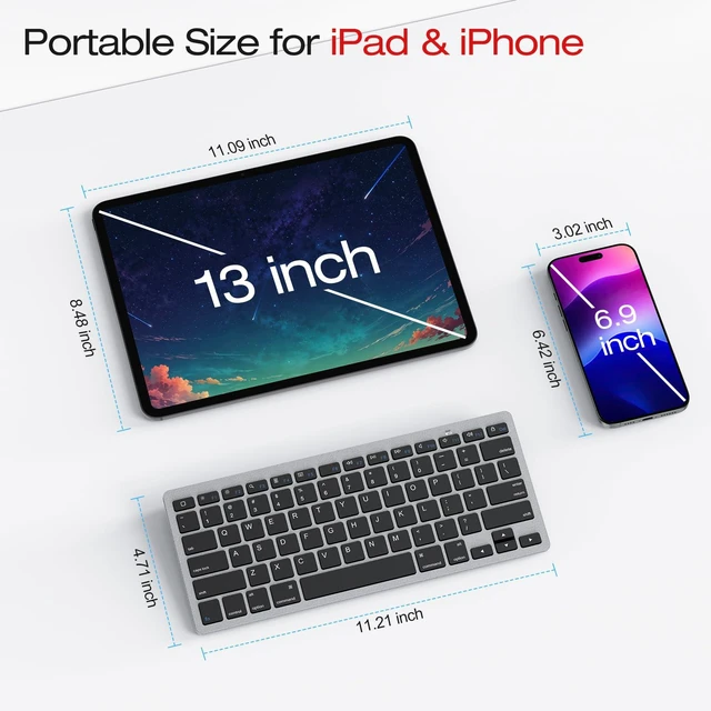 Alt view image 9 of 14 - Wireless Bluetooth Keyboard for iPad A16 11th 10th Generation, iPad Pro 13/12.9/11, iPad Air 13/11/10.9, iPad mini, Compact Ultra Slim Size