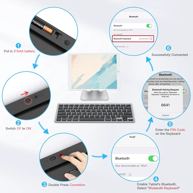 Alt view image 13 of 14 - Wireless Bluetooth Keyboard for iPad A16 11th 10th Generation, iPad Pro 13/12.9/11, iPad Air 13/11/10.9, iPad mini, Compact Ultra Slim Size