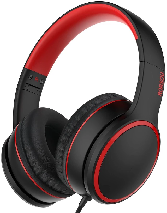 Alt view image 8 of 14 - Over-Ear Headphones with Microphone, Lightweight Folding Stereo Bass Headset with 1.5M No-Tangle Cord, Portable Wired Headphones for Smartphone Tablet Computer MP3 / 4 (Black)