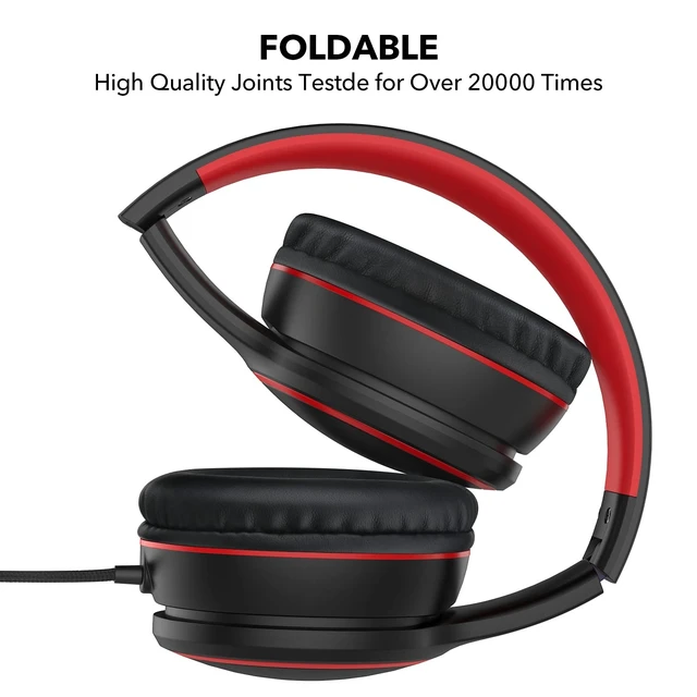 Alt view image 10 of 14 - Over-Ear Headphones with Microphone, Lightweight Folding Stereo Bass Headset with 1.5M No-Tangle Cord, Portable Wired Headphones for Smartphone Tablet Computer MP3 / 4 (Black)