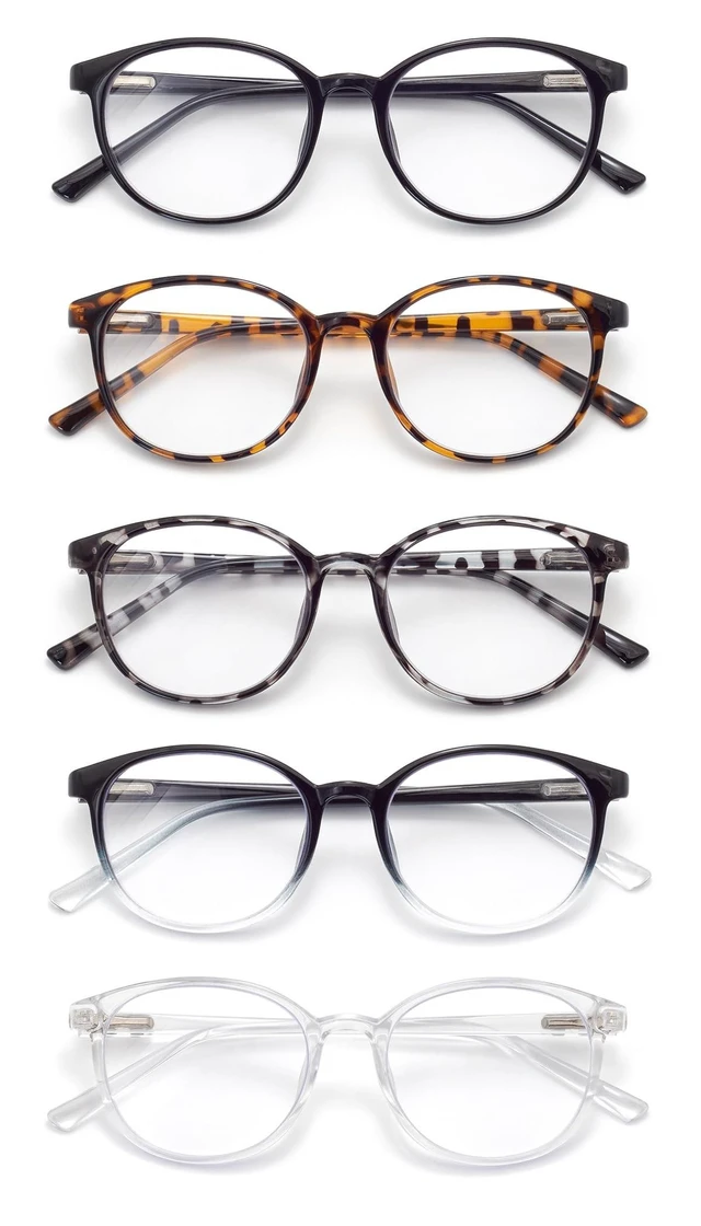 Alt view image 6 of 10 - FoxMook 5-Pack Blue Light Blocking Glasses Round Women Men Computer Glasses Anti Eye Strain/UV/Glare Gaming Glasses, 5 Mix Colors