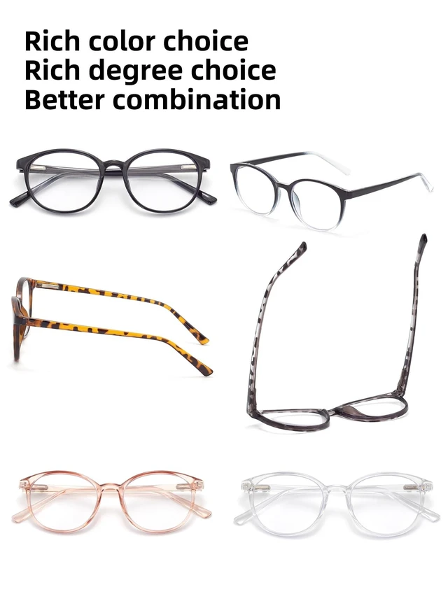 Alt view image 9 of 10 - FoxMook 5-Pack Blue Light Blocking Glasses Round Women Men Computer Glasses Anti Eye Strain/UV/Glare Gaming Glasses, 5 Mix Colors