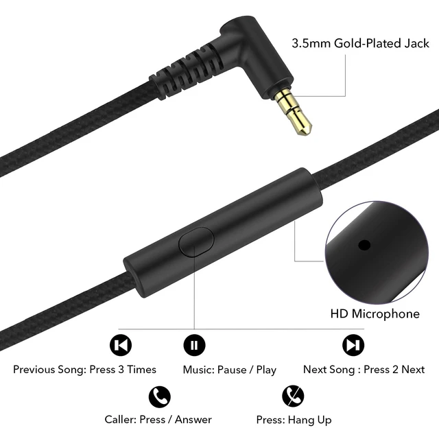Alt view image 12 of 14 - Over-Ear Headphones with Microphone, Lightweight Folding Stereo Bass Headset with 1.5M No-Tangle Cord, Portable Wired Headphones for Smartphone Tablet Computer MP3 / 4 (Black)