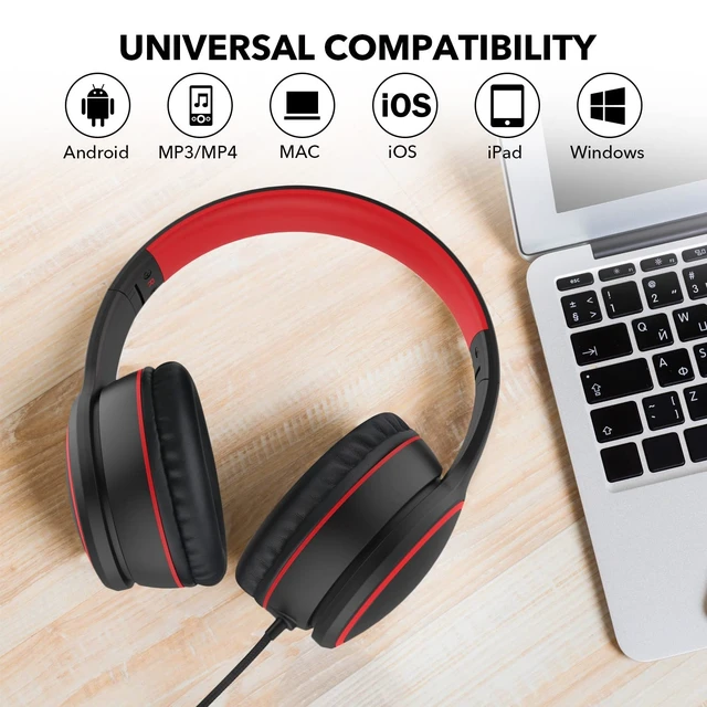 Alt view image 13 of 14 - Over-Ear Headphones with Microphone, Lightweight Folding Stereo Bass Headset with 1.5M No-Tangle Cord, Portable Wired Headphones for Smartphone Tablet Computer MP3 / 4 (Black)