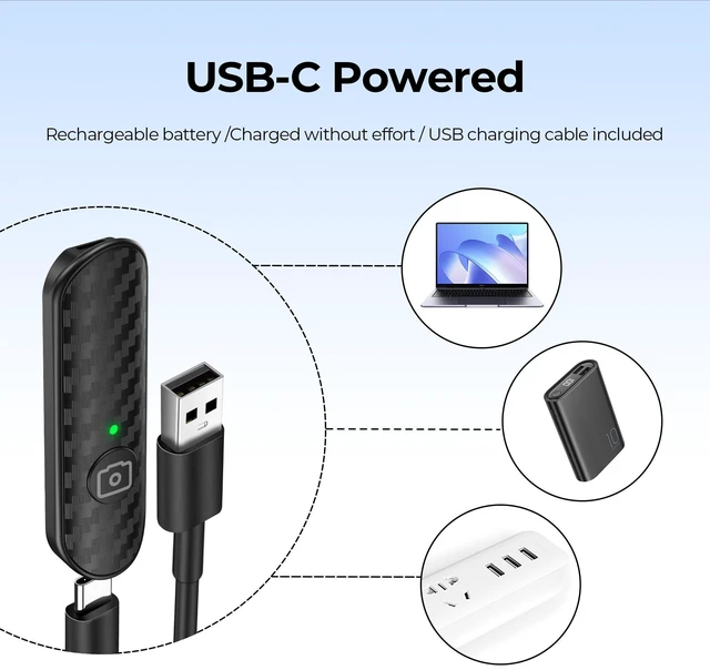Alt view image 10 of 14 - Bluetooth Remote Shutter, Carbon Fiber Design, Rechargeable Camera Remote Control for iOS & Android Smartphones, Compact and Portable, with Type-C Charging, 10m Remote Range, Bluetooth 5.0