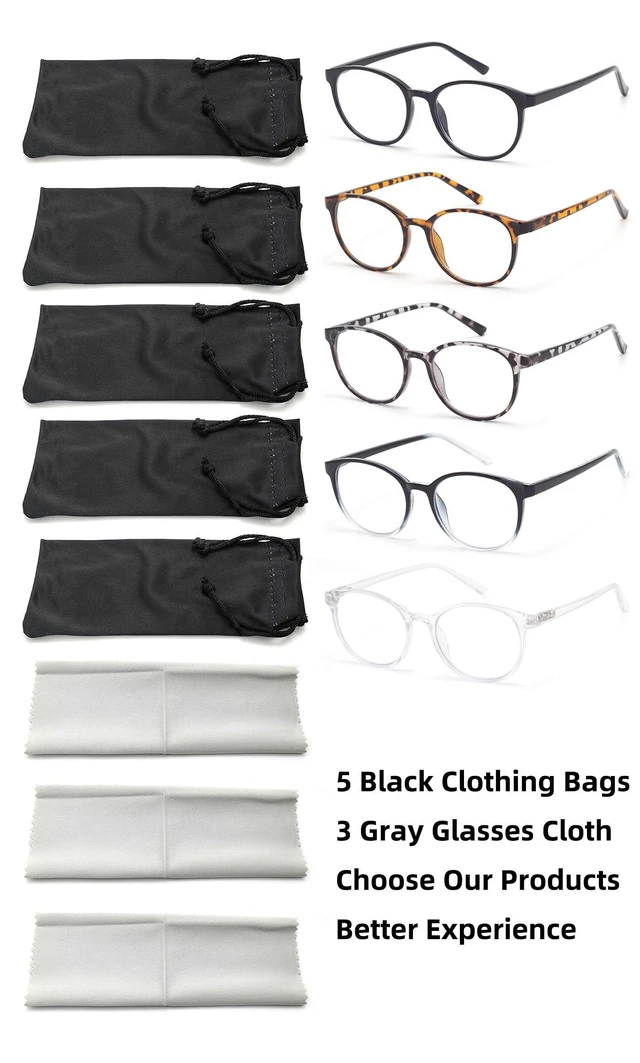 Alt view image 8 of 10 - FoxMook 5-Pack Blue Light Blocking Glasses Round Women Men Computer Glasses Anti Eye Strain/UV/Glare Gaming Glasses, 5 Mix Colors