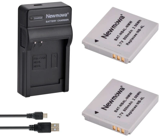 Alt view image 8 of 14 - NB-4L Replacement Battery (2-Pack) and Portable USB Charger Kit for Canon PowerShot ELPH 100 HS,300 HS,310 HS,SD30,SD40,SD200,SD300,SD400,SD600,SD750,SD780 is,SD960 is,SD1000,SD1100 is