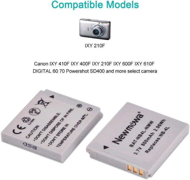 Alt view image 9 of 14 - NB-4L Replacement Battery (2-Pack) and Portable USB Charger Kit for Canon PowerShot ELPH 100 HS,300 HS,310 HS,SD30,SD40,SD200,SD300,SD400,SD600,SD750,SD780 is,SD960 is,SD1000,SD1100 is