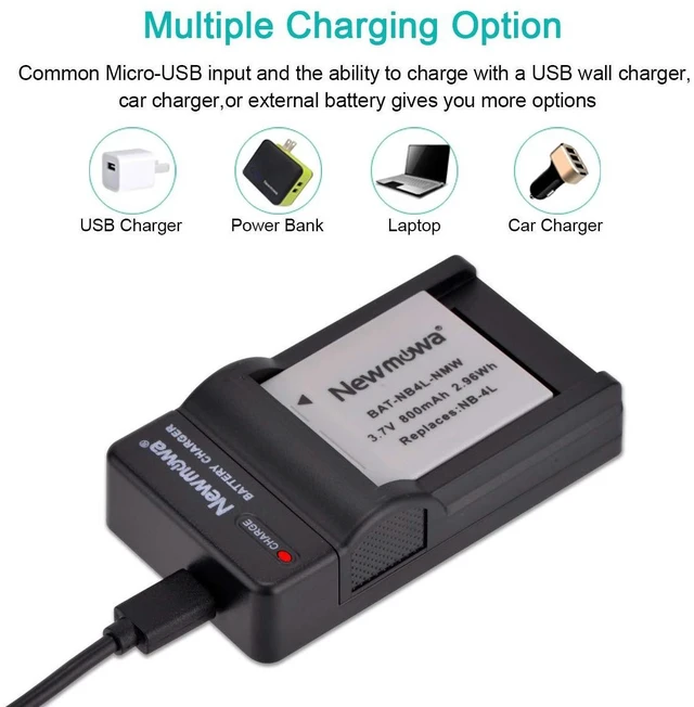 Alt view image 10 of 14 - NB-4L Replacement Battery (2-Pack) and Portable USB Charger Kit for Canon PowerShot ELPH 100 HS,300 HS,310 HS,SD30,SD40,SD200,SD300,SD400,SD600,SD750,SD780 is,SD960 is,SD1000,SD1100 is