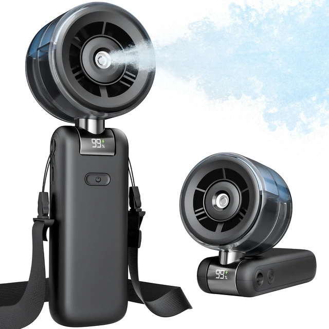 Alt view image 8 of 14 - Misting Fan Portable - Handheld Turbo Fan with Cool Mist Spray, 4000mAh Rechargeable, 5 Speeds, Personal Foldable Water Mister for Summer Travel, Beach & Outdoor Essentials - Black