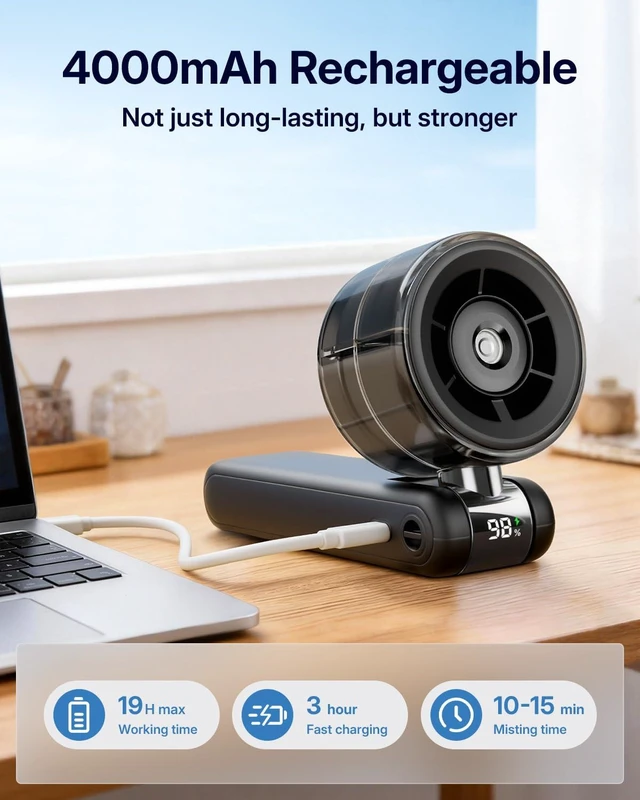 Alt view image 11 of 14 - Misting Fan Portable - Handheld Turbo Fan with Cool Mist Spray, 4000mAh Rechargeable, 5 Speeds, Personal Foldable Water Mister for Summer Travel, Beach & Outdoor Essentials - Black