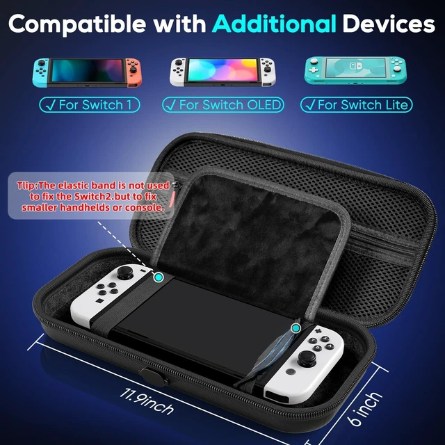 Alt view image 12 of 12 - Switch 2 Carrying for Nintendo Switch 2 Console 2025 /Switch Original/Switch OLED, Slim Travel Carry Case for Switch 2 Accessories with 10 Game Card Storage (Carbon Black, for Switch 2, Carrying Case)