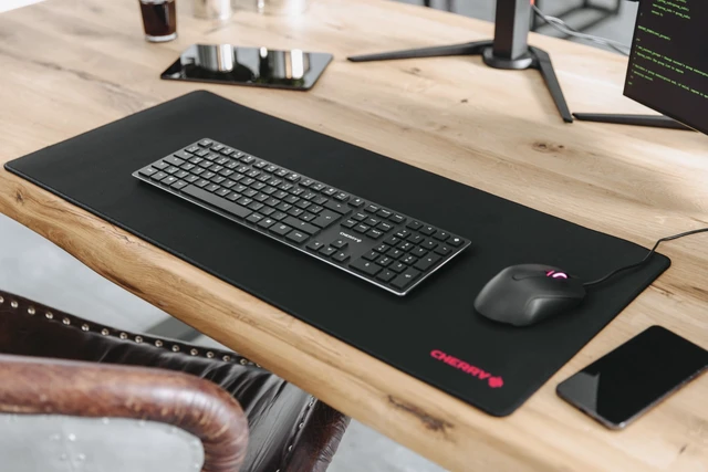 Alt view image 10 of 12 - Premium Mouse Pad in XXL (31.50" x 13.78" x 0.20"), Smooth Fabric Surface for Precision, Sewn Edges, Non-Slip Bottom, Rollable, Comfortable, Black