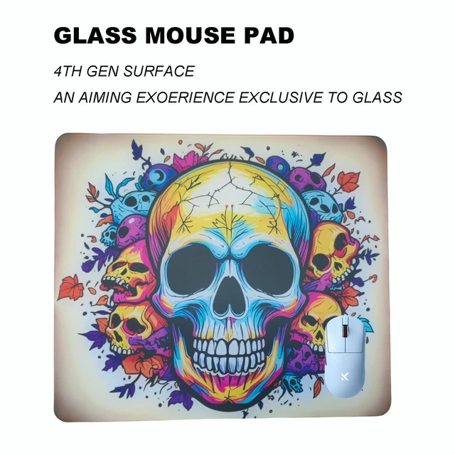 Alt view image 8 of 10 - Skull Glass Pad Gaming Mouse Pad,E-Sports Player Mouse Pad,Ultra-Smooth Micro-Etched Special Glass Surface with Improved Precision and Speed,Anti-Slip Base,Waterproof Easy to Clean(13.8 × 11.8)