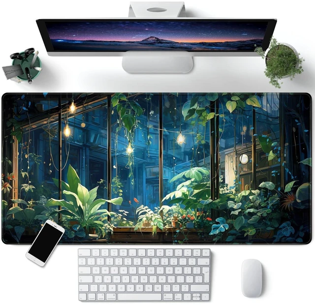 Alt view image 6 of 10 - Plant Desk Mat Green Big Mouse Pad Large Gaming Mousepad Extended Keyboard Pad City View Aesthetic Desk Pad XXL Mouse Mat 31.5''X15.7'' Office Decor Cute Desk Accessories for Women