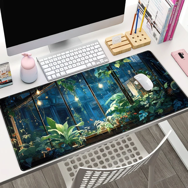 Alt view image 7 of 10 - Plant Desk Mat Green Big Mouse Pad Large Gaming Mousepad Extended Keyboard Pad City View Aesthetic Desk Pad XXL Mouse Mat 31.5''X15.7'' Office Decor Cute Desk Accessories for Women