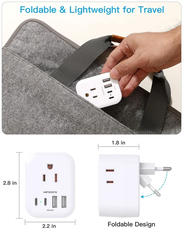 Alt view image 12 of 14 - 2 Pack European Travel Plug Adapter, International Power Adapter 4 Outlets 4 USB C Ports (2 USB C), Foldable Type C Adapter for US to Most Europe EU Italy Spain Greece Portugal France Germany