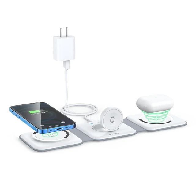 Alt view image 8 of 14 - Wireless Charger 3 in 1,RTOPS Magnetic GaN Traval Wireless Charging Station Compatible with Apple Magsafe Multiple Devices for iphone17/16/15/14/13/Pro/Max,iWatch,AirPods4/3/2/Pro(Adapter Includes)