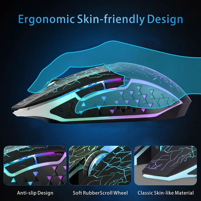 Alt view image 11 of 12 - Wireless Gaming Mouse, Silent Rechargeable Optical USB Computer Mice Wireless with 7 Color LED Light, Ergonomic Design, 3 Adjustable DPI Compatible with Laptop/PC/Notebook, 6 Buttons (Black)