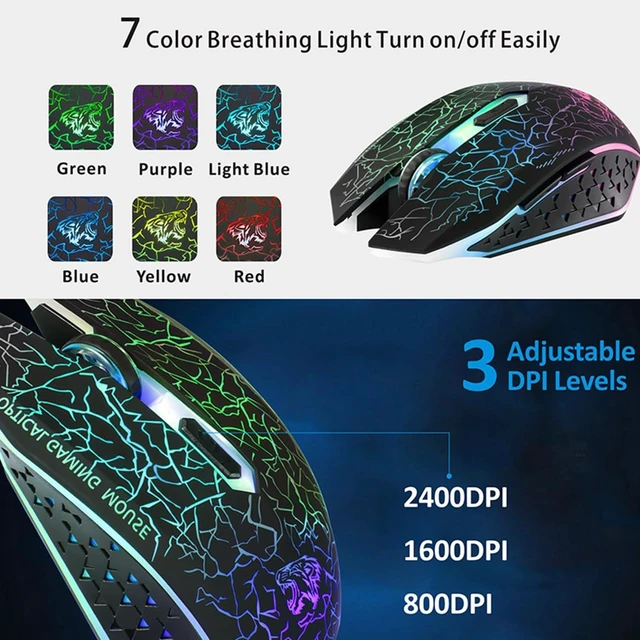 Alt view image 9 of 12 - Wireless Gaming Mouse, Silent Rechargeable Optical USB Computer Mice Wireless with 7 Color LED Light, Ergonomic Design, 3 Adjustable DPI Compatible with Laptop/PC/Notebook, 6 Buttons (Black)
