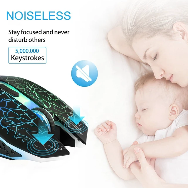 Alt view image 8 of 12 - Wireless Gaming Mouse, Silent Rechargeable Optical USB Computer Mice Wireless with 7 Color LED Light, Ergonomic Design, 3 Adjustable DPI Compatible with Laptop/PC/Notebook, 6 Buttons (Black)