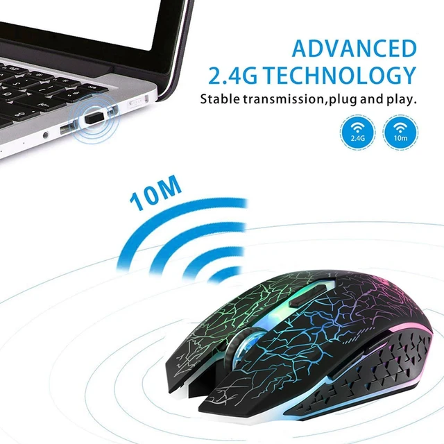 Alt view image 10 of 12 - Wireless Gaming Mouse, Silent Rechargeable Optical USB Computer Mice Wireless with 7 Color LED Light, Ergonomic Design, 3 Adjustable DPI Compatible with Laptop/PC/Notebook, 6 Buttons (Black)