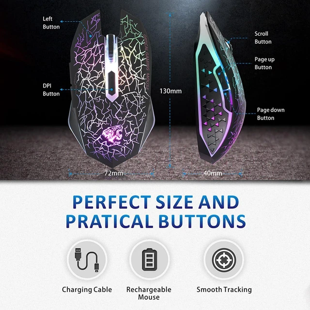 Alt view image 12 of 12 - Wireless Gaming Mouse, Silent Rechargeable Optical USB Computer Mice Wireless with 7 Color LED Light, Ergonomic Design, 3 Adjustable DPI Compatible with Laptop/PC/Notebook, 6 Buttons (Black)