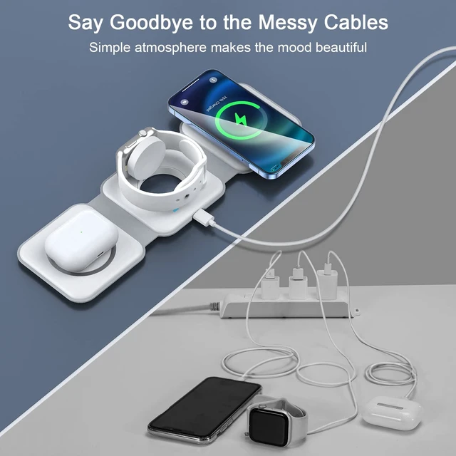Alt view image 11 of 14 - Wireless Charger 3 in 1,RTOPS Magnetic GaN Traval Wireless Charging Station Compatible with Apple Magsafe Multiple Devices for iphone17/16/15/14/13/Pro/Max,iWatch,AirPods4/3/2/Pro(Adapter Includes)
