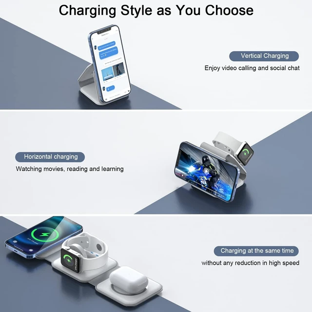 Alt view image 9 of 14 - Wireless Charger 3 in 1,RTOPS Magnetic GaN Traval Wireless Charging Station Compatible with Apple Magsafe Multiple Devices for iphone17/16/15/14/13/Pro/Max,iWatch,AirPods4/3/2/Pro(Adapter Includes)