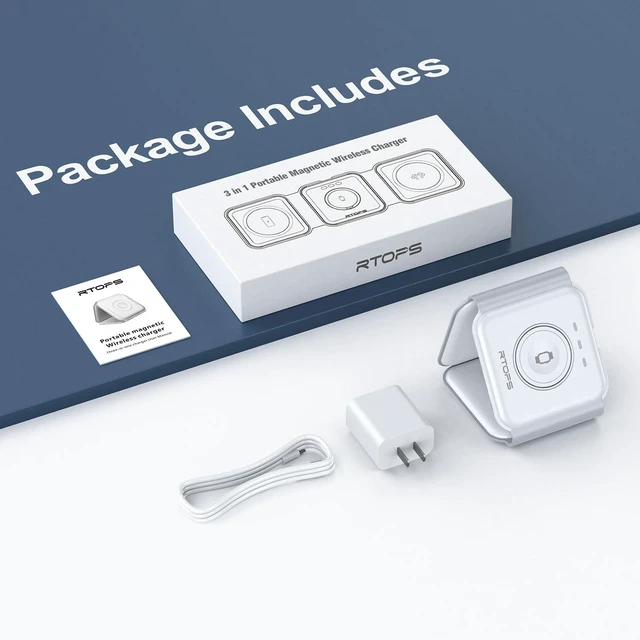 Alt view image 14 of 14 - Wireless Charger 3 in 1,RTOPS Magnetic GaN Traval Wireless Charging Station Compatible with Apple Magsafe Multiple Devices for iphone17/16/15/14/13/Pro/Max,iWatch,AirPods4/3/2/Pro(Adapter Includes)