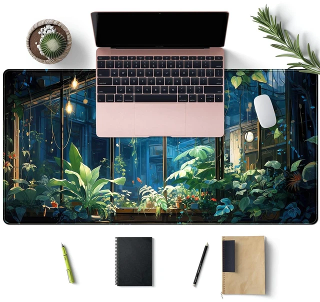 Alt view image 8 of 10 - Plant Desk Mat Green Big Mouse Pad Large Gaming Mousepad Extended Keyboard Pad City View Aesthetic Desk Pad XXL Mouse Mat 31.5''X15.7'' Office Decor Cute Desk Accessories for Women