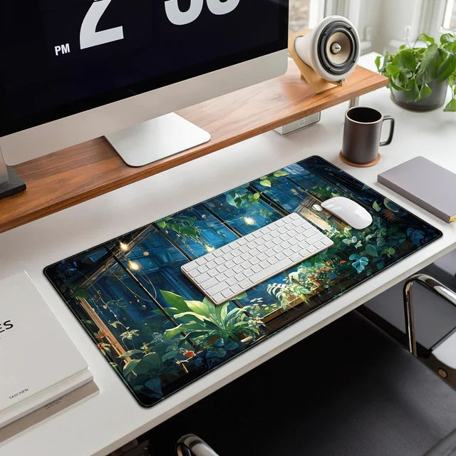 Alt view image 9 of 10 - Plant Desk Mat Green Big Mouse Pad Large Gaming Mousepad Extended Keyboard Pad City View Aesthetic Desk Pad XXL Mouse Mat 31.5''X15.7'' Office Decor Cute Desk Accessories for Women