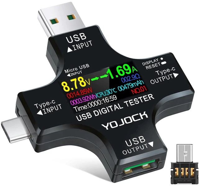 Alt view image 8 of 14 - USB C Tester USB Power Meter 2 in 1 Digital Multimeter 3.6-32V 0-8.0A Voltage and Current Tester, Type C Voltmeter Battery Capacity Volt Ammeter Power Bank USB Cable Charger Detector