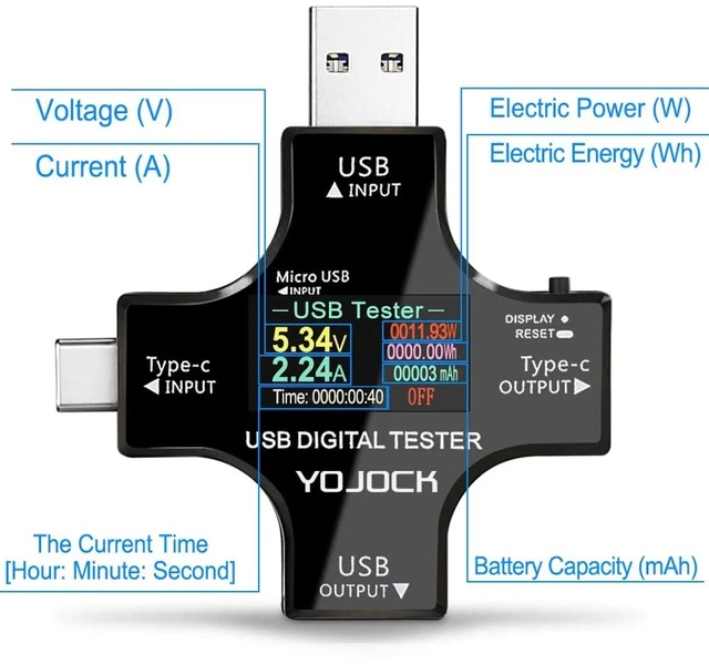 Alt view image 14 of 14 - USB C Tester USB Power Meter 2 in 1 Digital Multimeter 3.6-32V 0-8.0A Voltage and Current Tester, Type C Voltmeter Battery Capacity Volt Ammeter Power Bank USB Cable Charger Detector