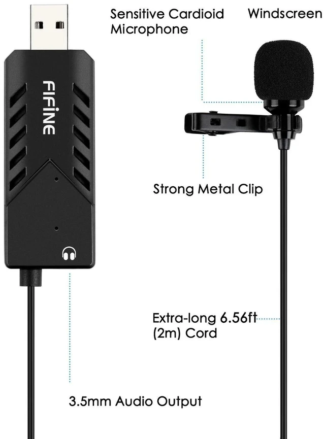 Alt view image 9 of 14 - USB Lavalier Lapel Microphone, Clip-on Cardioid Condenser Computer Mic Plug and Play USB Microphone with Sound Card for PC and Mac-K053