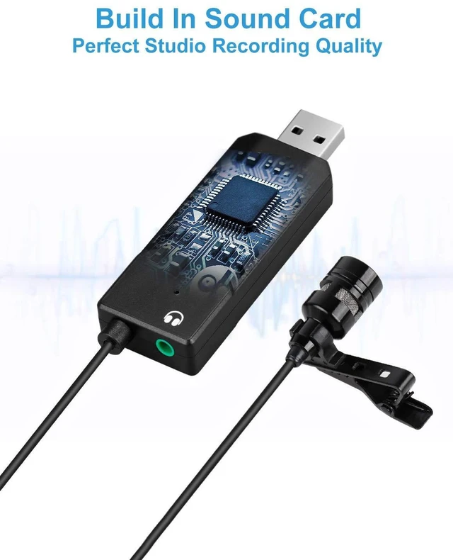 Alt view image 12 of 14 - USB Lavalier Lapel Microphone, Clip-on Cardioid Condenser Computer Mic Plug and Play USB Microphone with Sound Card for PC and Mac-K053