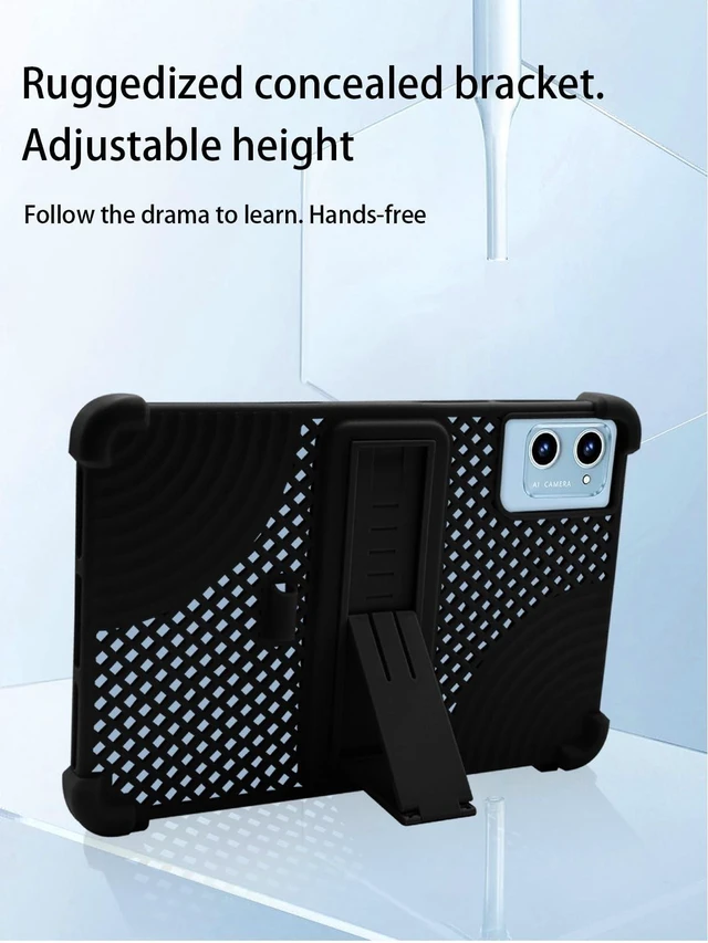 Alt view image 9 of 10 - Case for DEERTiME E15 Android 14 10.1 inch Tablet,Soft Silicone Adjustable Stand Cover Lightweight Kids Friendly,Hollow Design Facilitates Heat Dissipation,with Capacitive PenBlack.