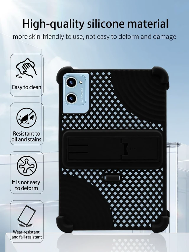 Alt view image 10 of 10 - Case for DEERTiME E15 Android 14 10.1 inch Tablet,Soft Silicone Adjustable Stand Cover Lightweight Kids Friendly,Hollow Design Facilitates Heat Dissipation,with Capacitive PenBlack.
