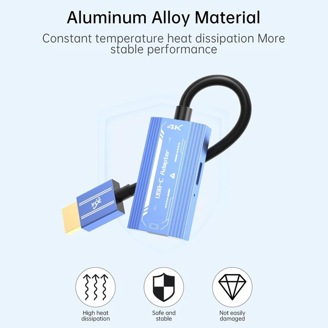 Alt view image 10 of 10 - HDMI to USB C Adapter(4K@60Hz), Compatible with XREAL/Rayneo Air/VITURE/Rokid AR Glasses, Steam Deck, ROG Ally, PS5/4, Switch2/1, Laptop, Portable Monitor - Plug & Play (Blue)