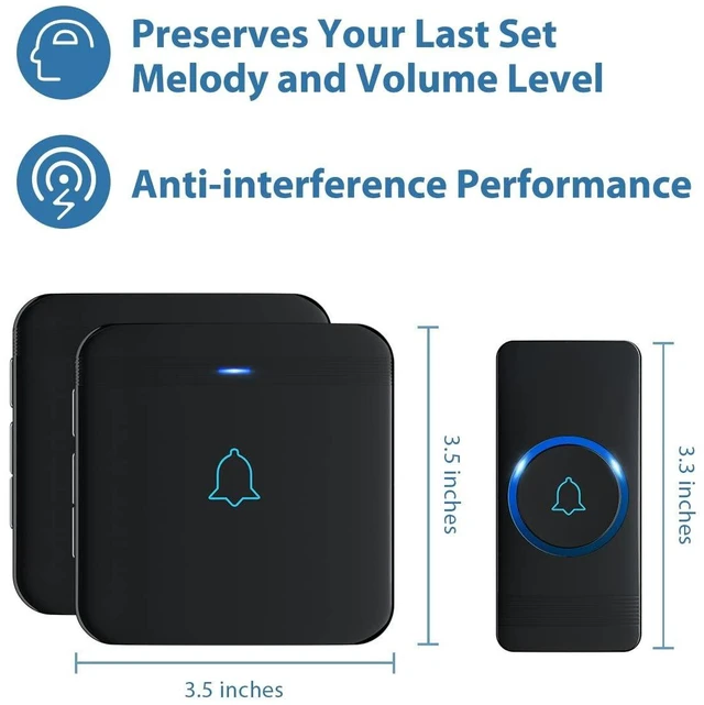 Alt view image 12 of 14 - Wireless Doorbell, Waterproof Door Bell Chime Operating at over 1300 Feet, Classroom Doorbell with 52 Melodies, CD Quality Sound and LED Flash, 1 Button + 2 Plug-in Receivers, D-3B